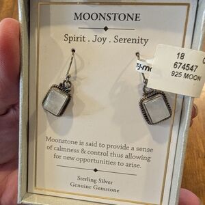 Silver Moonstone Earrings‎ with Hook Design